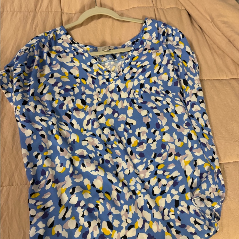 LOFT Blue and Yellow Patterned Blouse